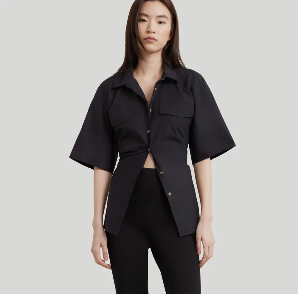 MODERN CITIZEN James Open Back Short Sleeve Black Button Down Shirt 1X - Picture 2 of 10